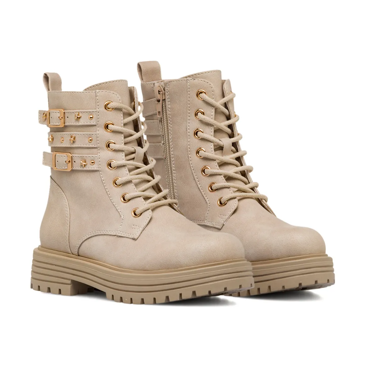 Anfibi beige da Bambina e Ragazza con fibbie e stelle Dieci Baci