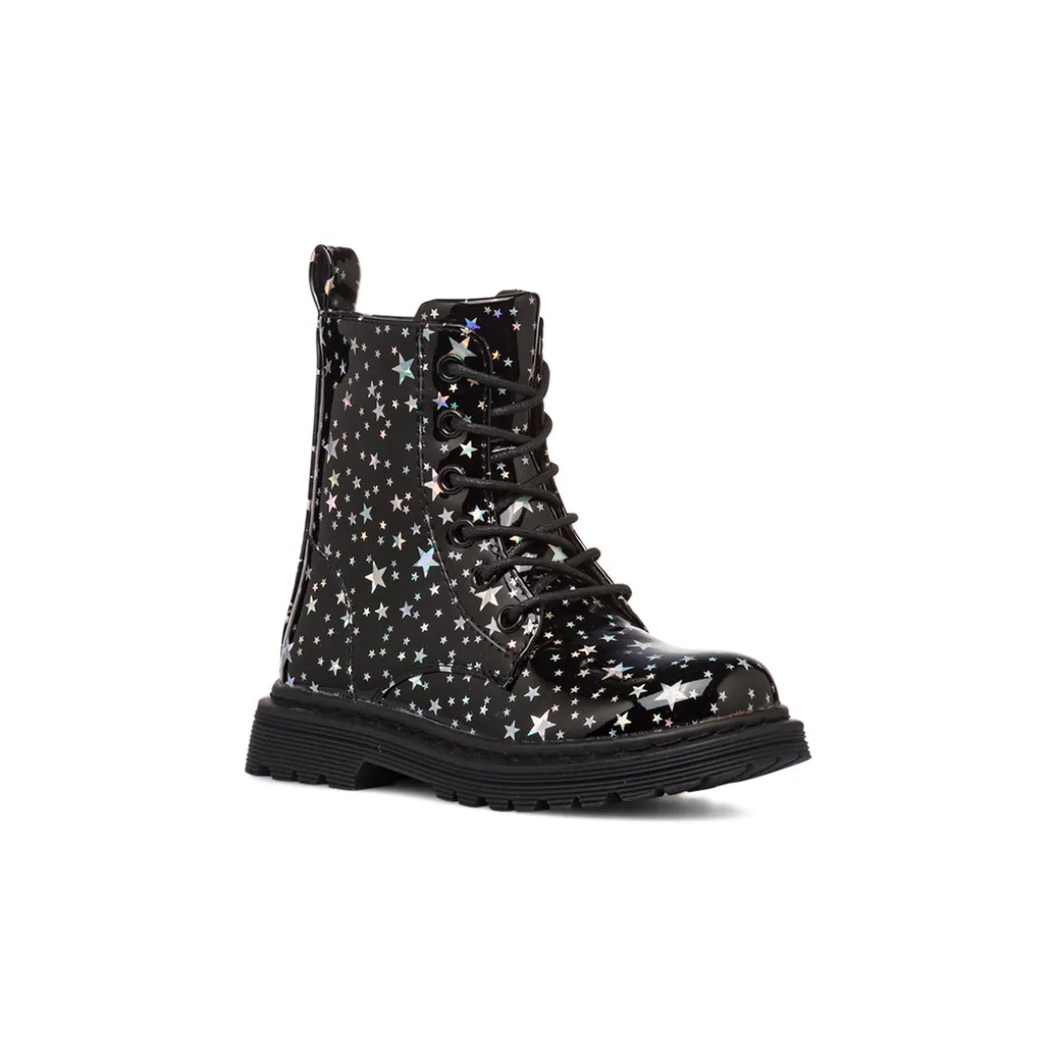 Anfibi da bambina Le scarpe di Alice neri con dettaglio stelle argento