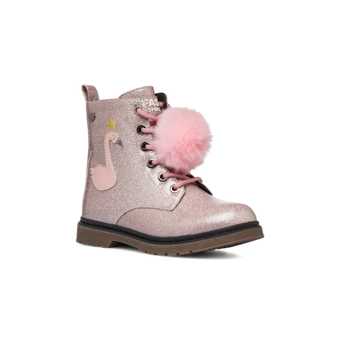 Anfibi da bambina Le scarpe di Alice rosa con glitter e dettaglio fenicottero