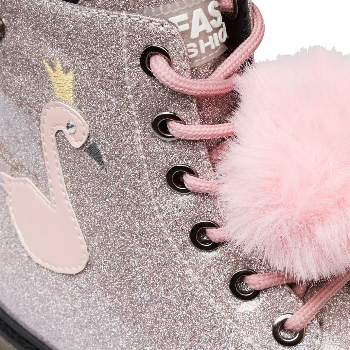 Anfibi da bambina Le scarpe di Alice rosa con glitter e dettaglio fenicottero