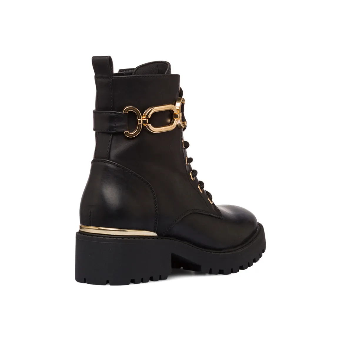 Anfibi da donna neri con cinturino color oro Lora Ferres