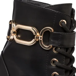 Anfibi da donna neri con cinturino color oro Lora Ferres