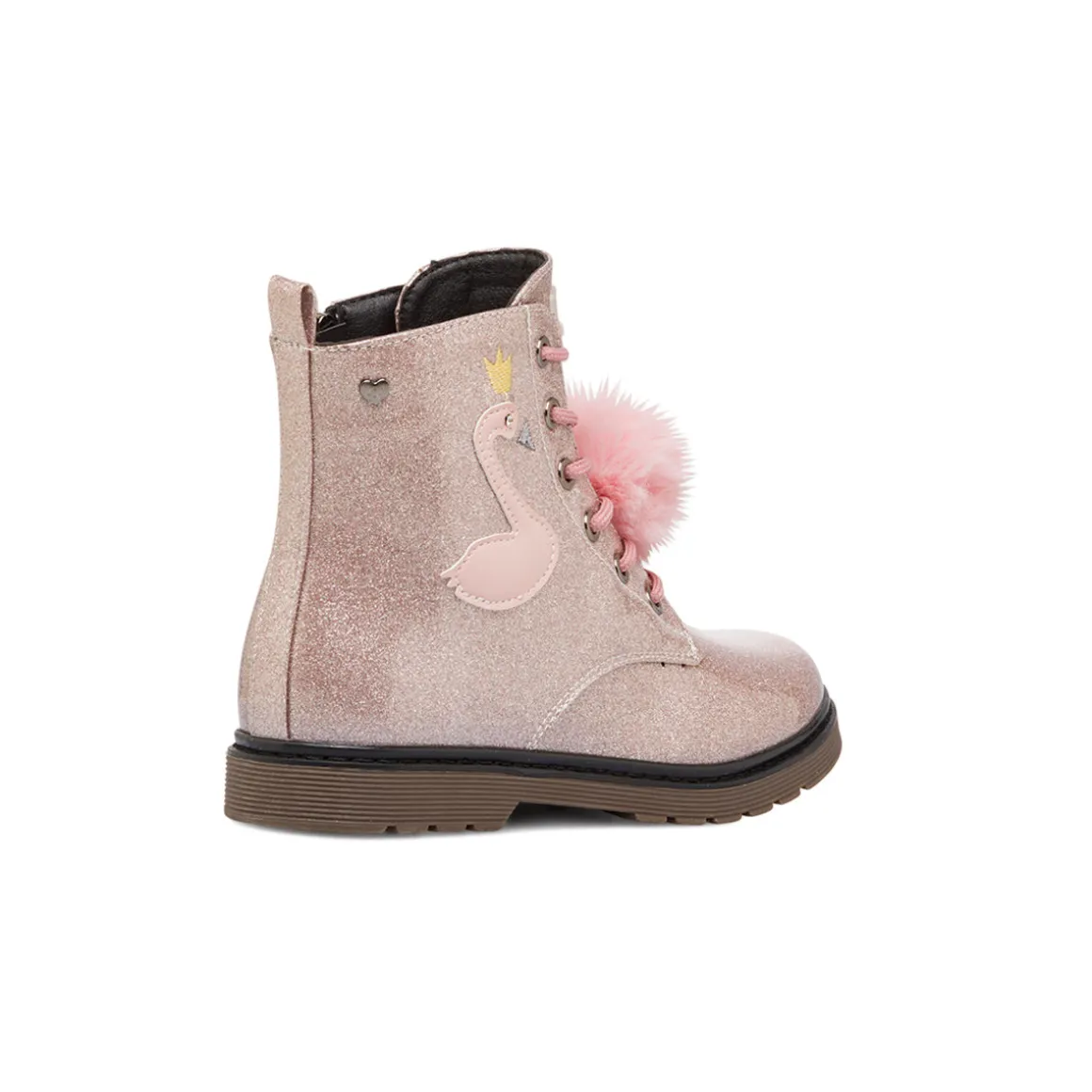Anfibi da ragazza Le scarpe di Alice rosa con glitter e dettaglio fenicottero