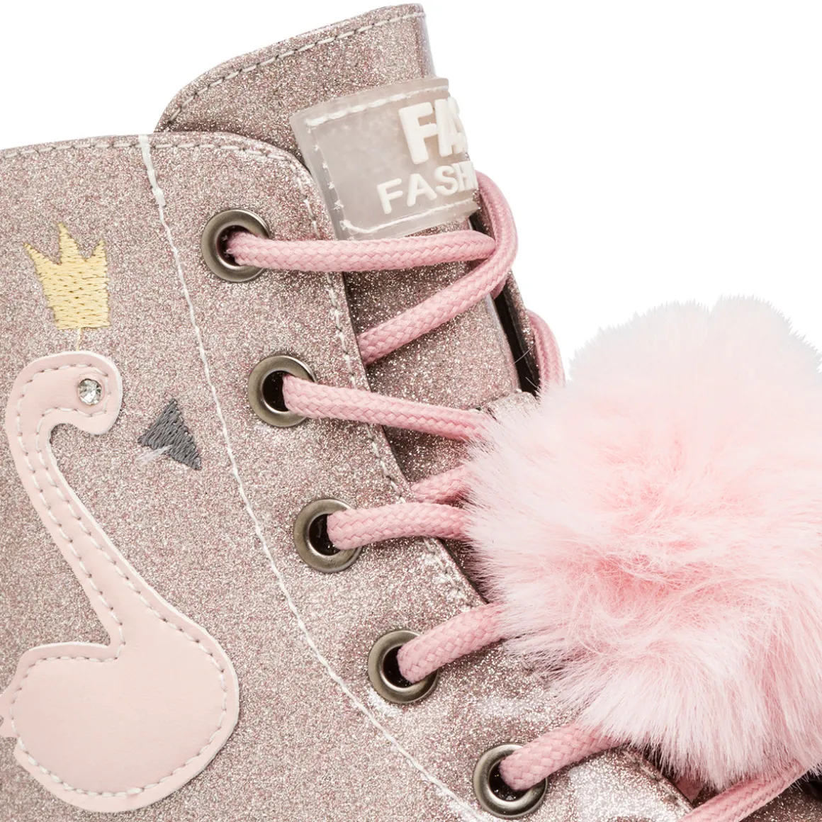 Anfibi da ragazza Le scarpe di Alice rosa con glitter e dettaglio fenicottero