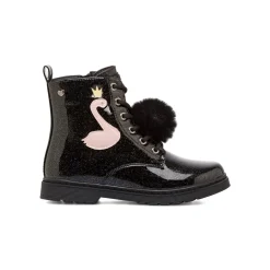 Anfibi da ragazza Le scarpe di Alice nero con glitter e dettaglio fenicottero