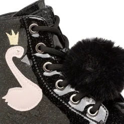 Anfibi da ragazza Le scarpe di Alice nero con glitter e dettaglio fenicottero