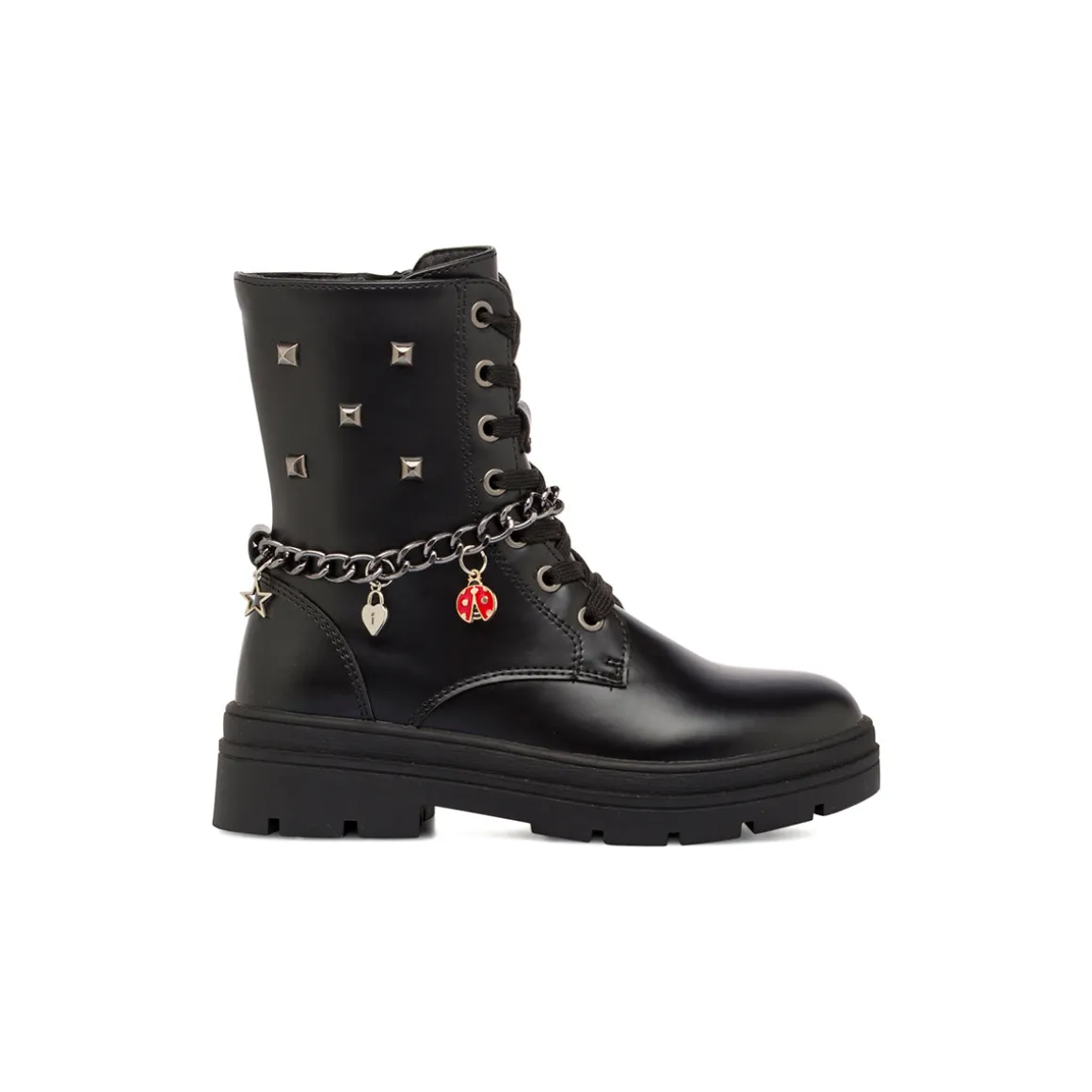 Anfibi da Ragazza neri con borchie e catena con charms Swish Jeans