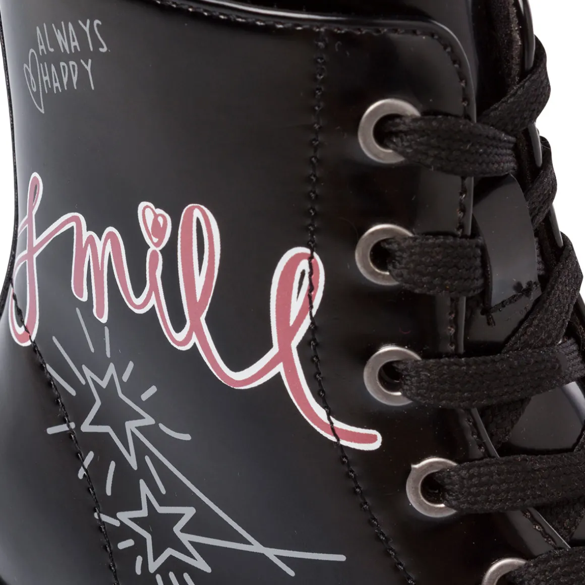 Anfibi da Ragazza neri lucidi con stampa grafica Smile Swish Jeans