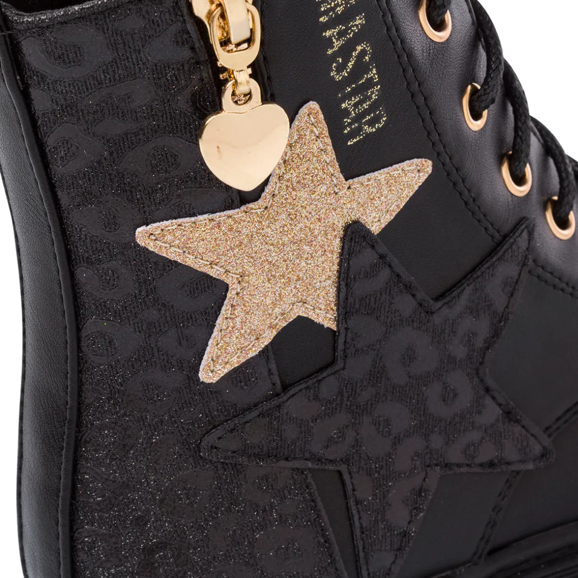 Anfibi neri bambina e ragazza con stelle glitter dorate Dieci Baci