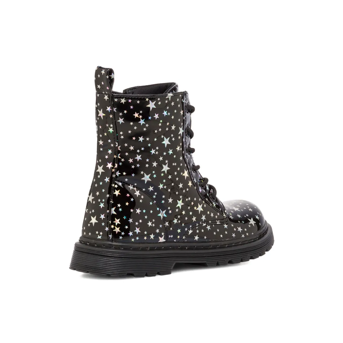 Anfibi neri da ragazza Le scarpe di Alice con dettaglio stelle argento