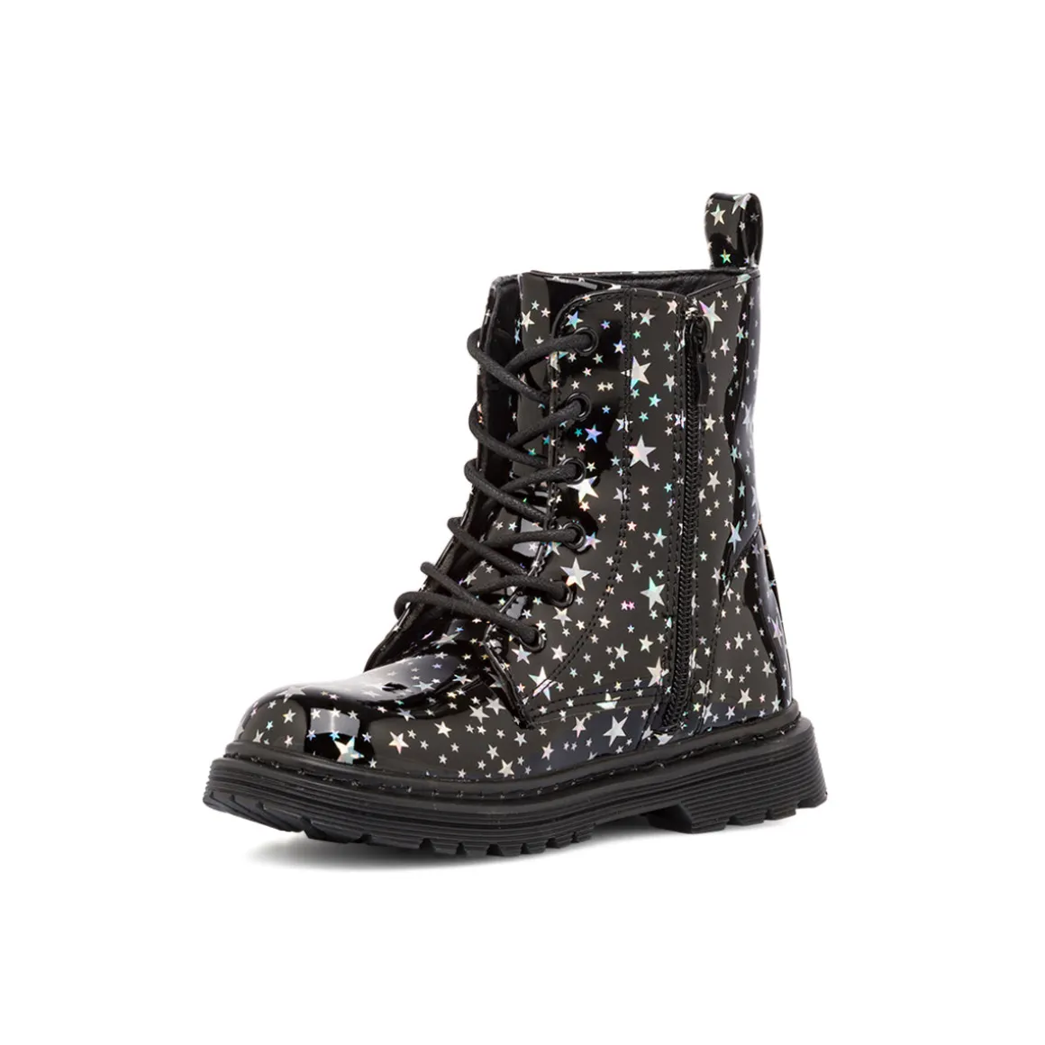 Anfibi neri da ragazza Le scarpe di Alice con dettaglio stelle argento