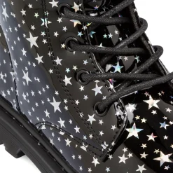 Anfibi neri da ragazza Le scarpe di Alice con dettaglio stelle argento