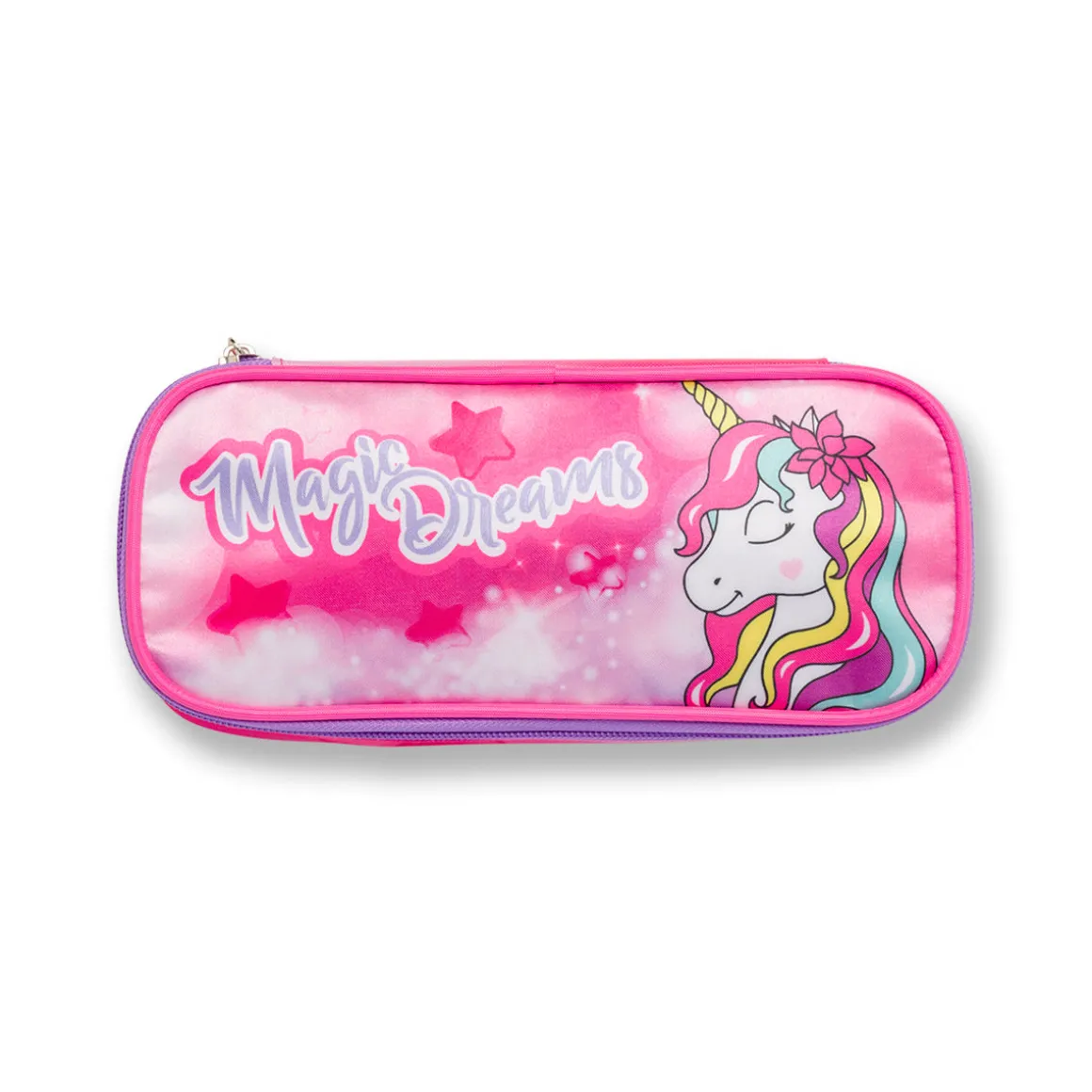 Astuccio ovale fucsia Magic Land con stampa unicorno