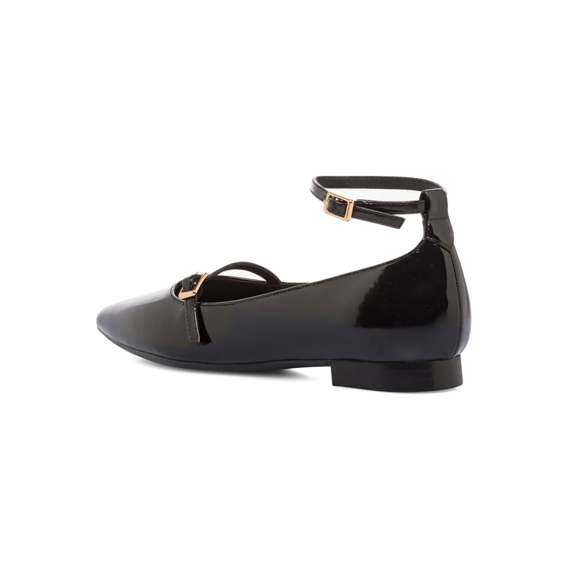 Ballerine da donna nere effetto vernice Lora Ferres con fibbia