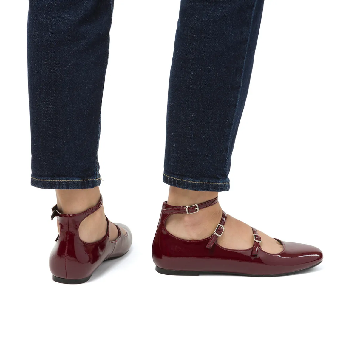 Ballerine Mary Jane da donna bordeaux burgundy con cinturini Swish Jeans