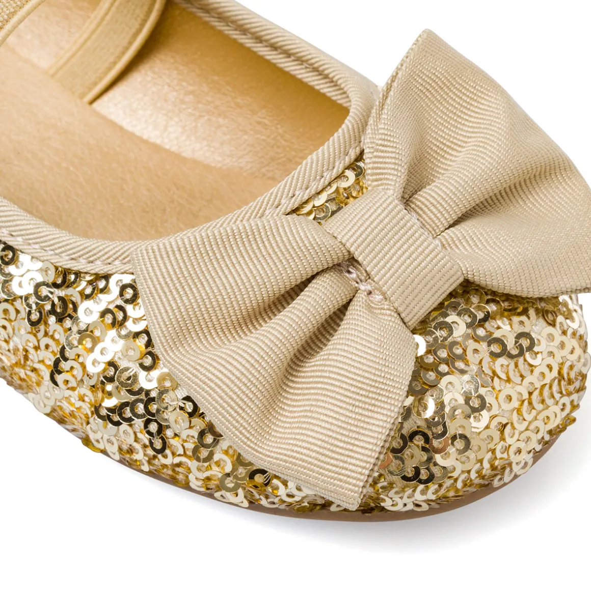 Ballerine oro con paillettes e fiocco da Bambina Dieci Baci