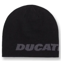 Berretto da uomo reversibile nero in maglia con logo a contrasto Ducati Corse