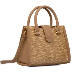 Borsa a mano beige da Donna con dettaglio effetto rafia Lora Ferres