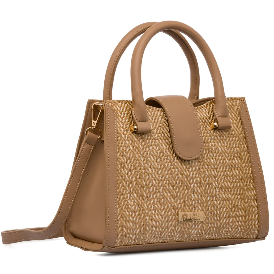 Borsa a mano beige da Donna con dettaglio effetto rafia Lora Ferres