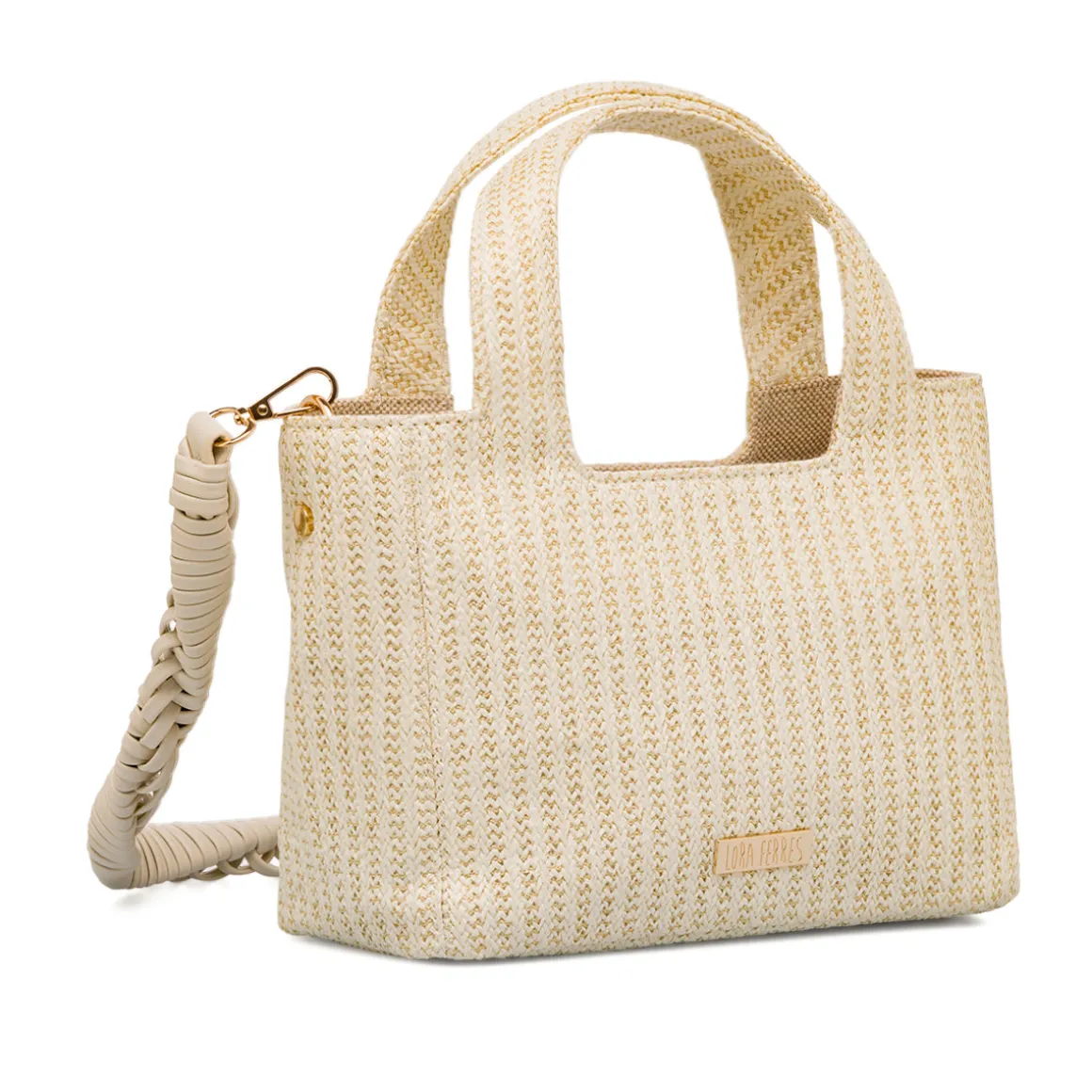 Borsa a mano bianca da Donna in tessuto intrecciato effetto rafia Lora Ferres