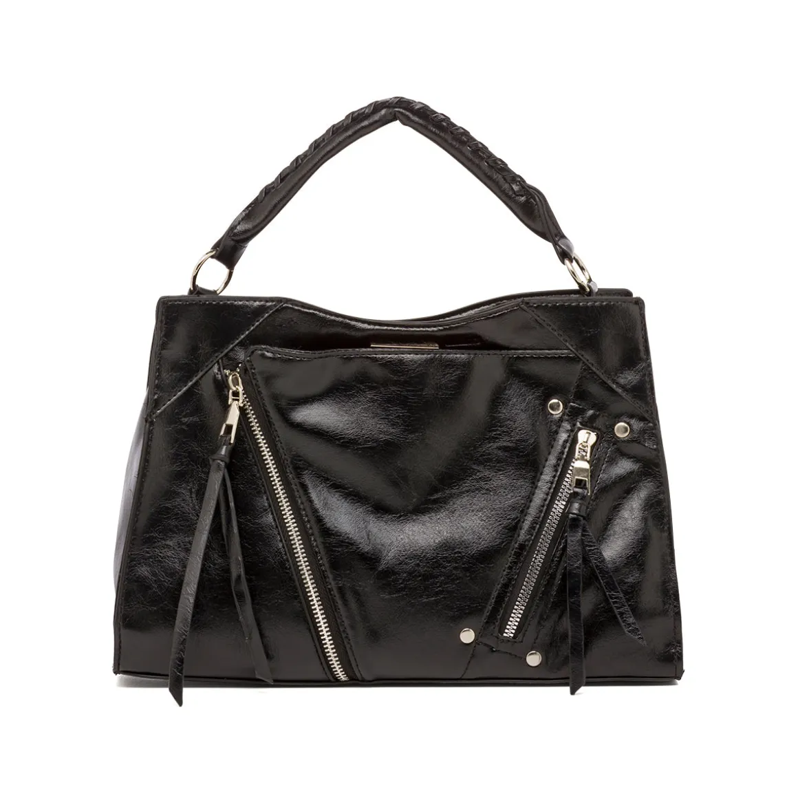 Borsa a Mano da Donna Nera con Zip Decorative Lora Ferres