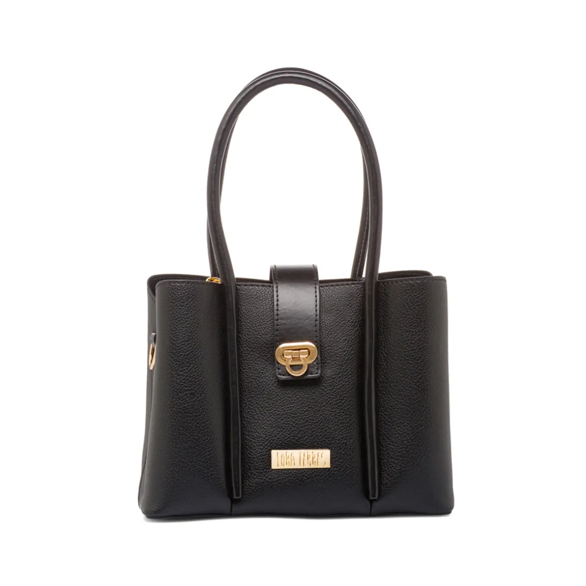Borsa a Mano da Donna Nera con Dettagli Oro Lora Ferres