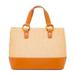 Borsa a Mano in Rafia da Donna con Ciondolo rimovibile Logo Lumberjack