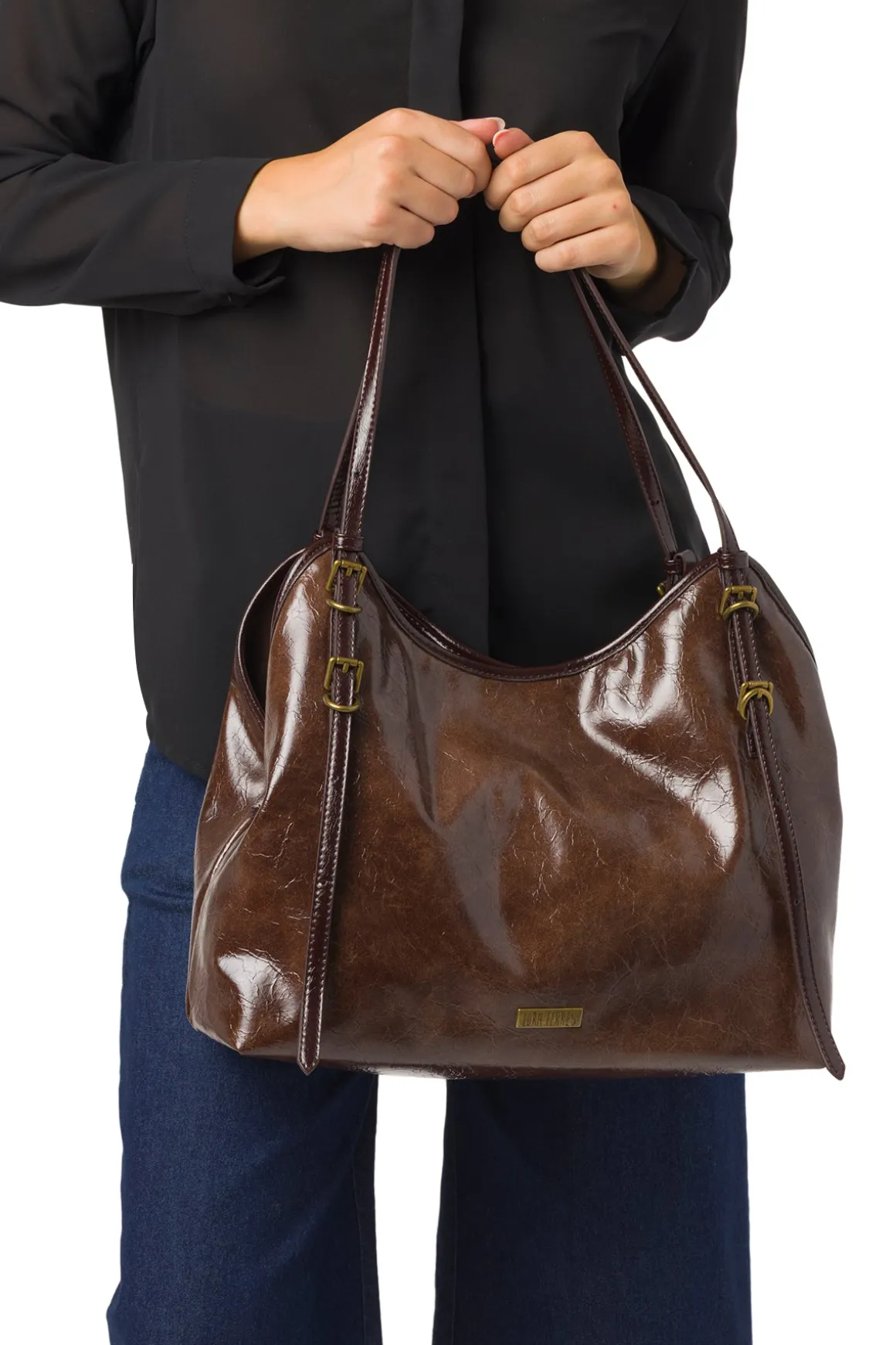 Borsa a mano marrone da Donna con dettagli in metallo Lora Ferres