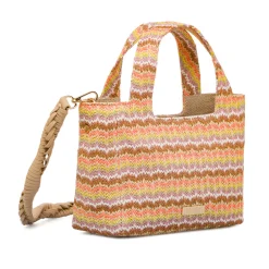 Borsa a mano multicolore da Donna effetto rafia con un pattern a zig-zag Lora Ferres