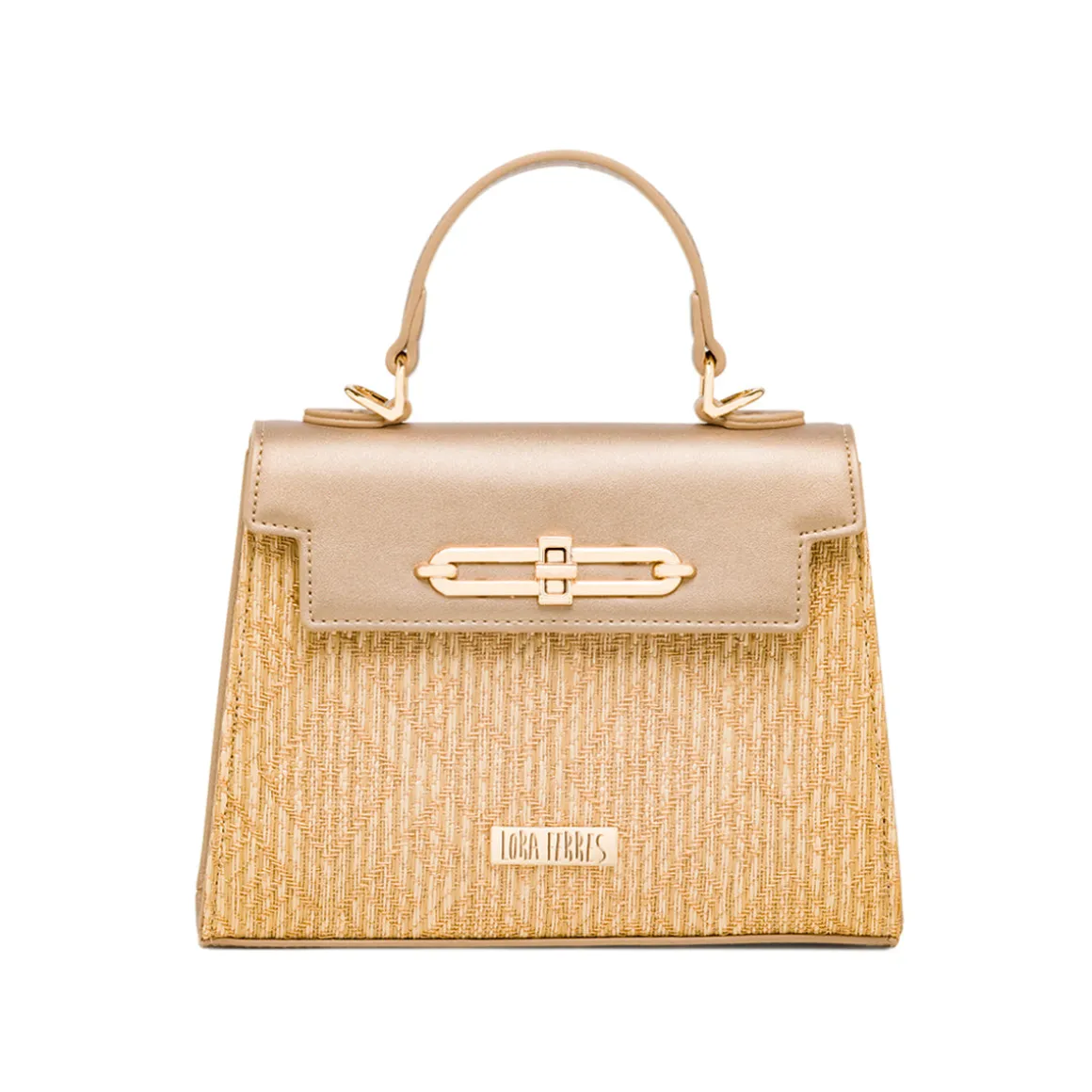 Borsa a Mano Oro da Donna con fibbia dorata e inserto in rafia Lora Ferres