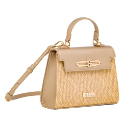 Borsa a Mano Oro da Donna con fibbia dorata e inserto in rafia Lora Ferres