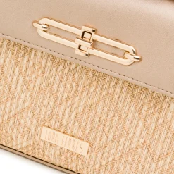 Borsa a Mano Oro da Donna con fibbia dorata e inserto in rafia Lora Ferres