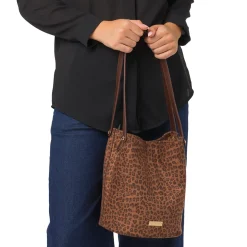 Borsa a secchiello con stampa animalier marrone da Donna Lora Ferres