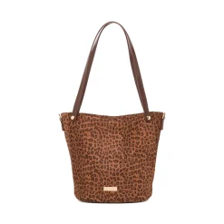 Borsa a secchiello con stampa animalier marrone da Donna Lora Ferres