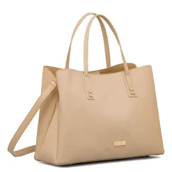 Borsa a spalla beige da Donna con inserti e logo dorati Lora Ferres