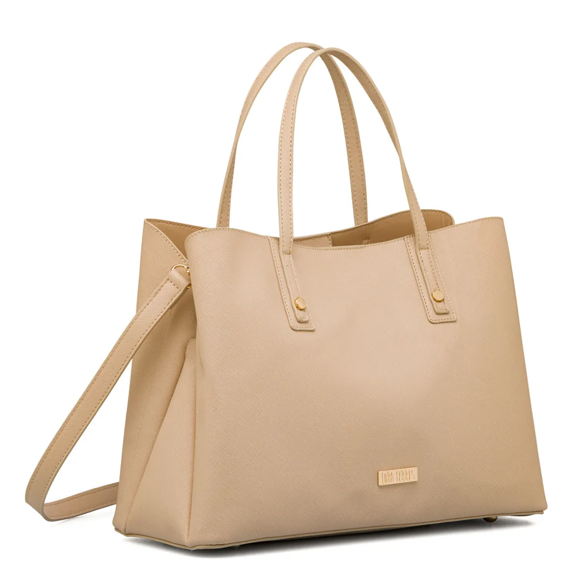 Borsa a spalla beige da Donna con inserti e logo dorati Lora Ferres