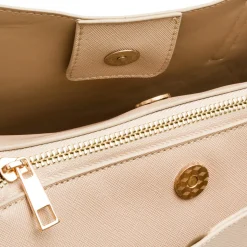 Borsa a spalla beige da Donna con inserti e logo dorati Lora Ferres