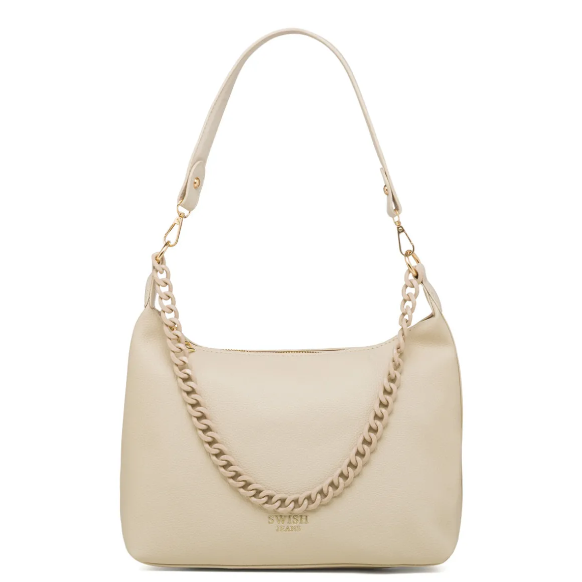 Borsa a spalla bianco off-white da Donna con catena e logo Swish Jeans