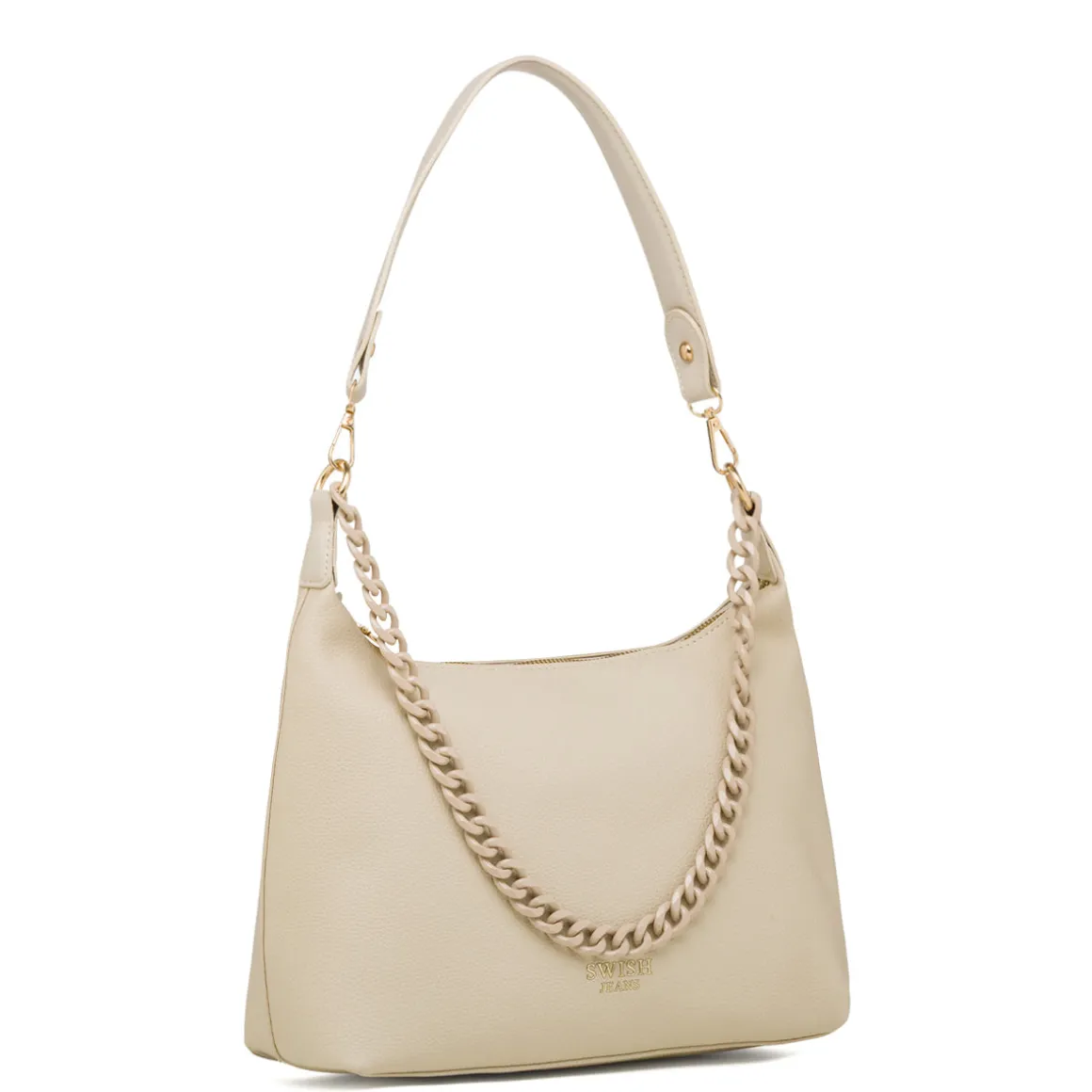 Borsa a spalla bianco off-white da Donna con catena e logo Swish Jeans