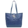 Borsa a spalla Blu da Donna effetto rafia e con logo in metallo Lora Ferres