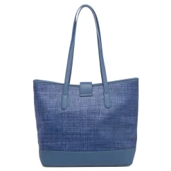 Borsa a spalla Blu da Donna effetto rafia e con logo in metallo Lora Ferres