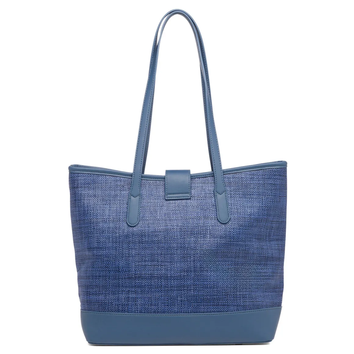 Borsa a spalla Blu da Donna effetto rafia e con logo in metallo Lora Ferres