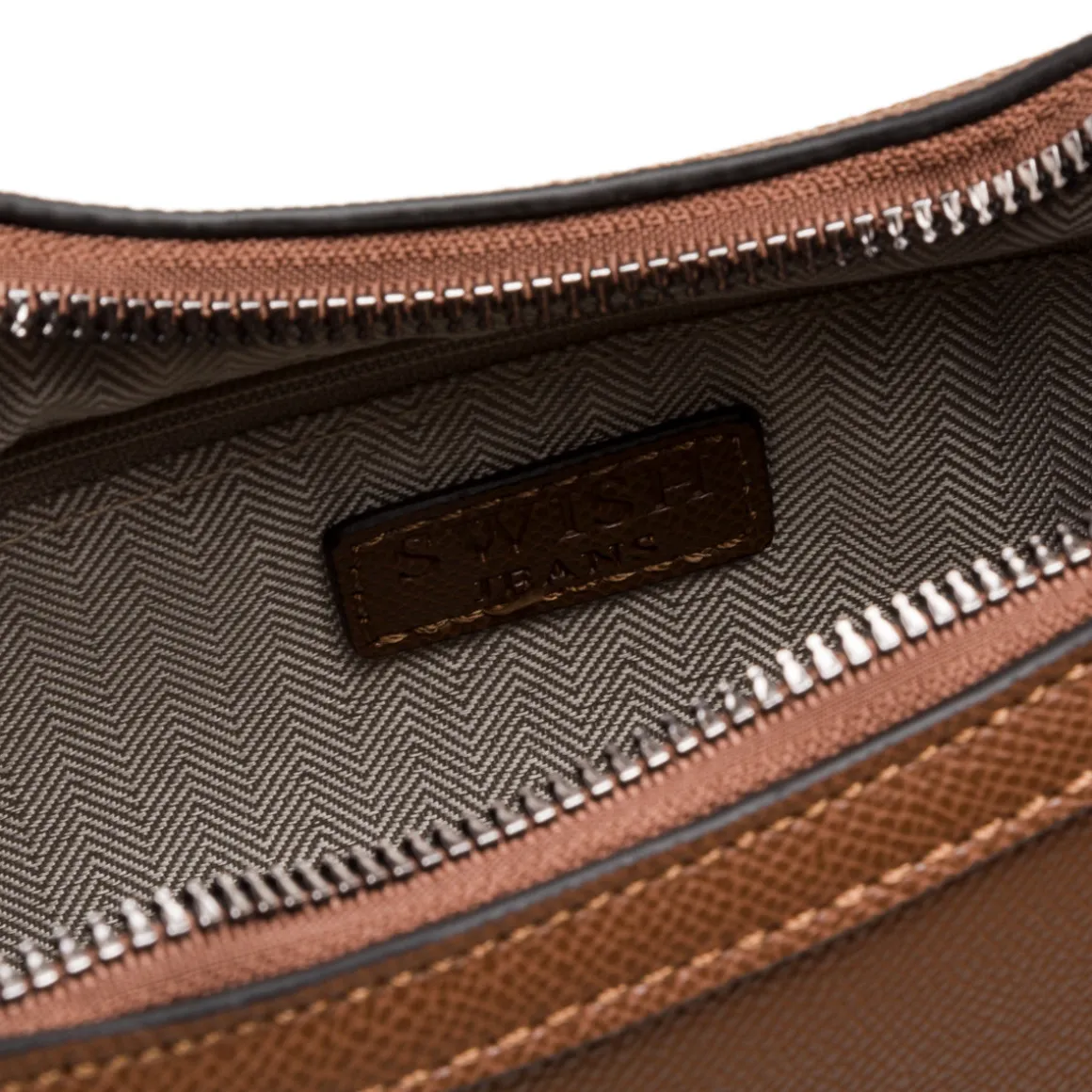 Borsa a spalla color cuoio da donna con logo Swish Jeans