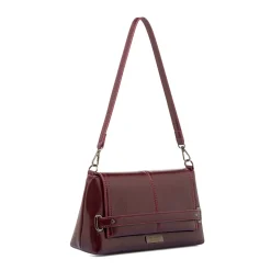 Borsa a Spalla da Donna Bordeaux Dettagli Metal Lora Ferres