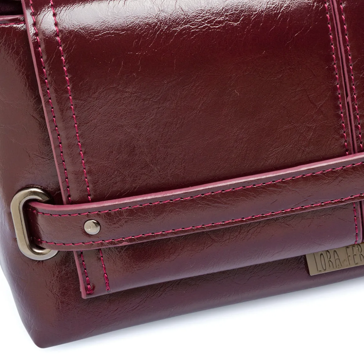 Borsa a Spalla da Donna Bordeaux Dettagli Metal Lora Ferres