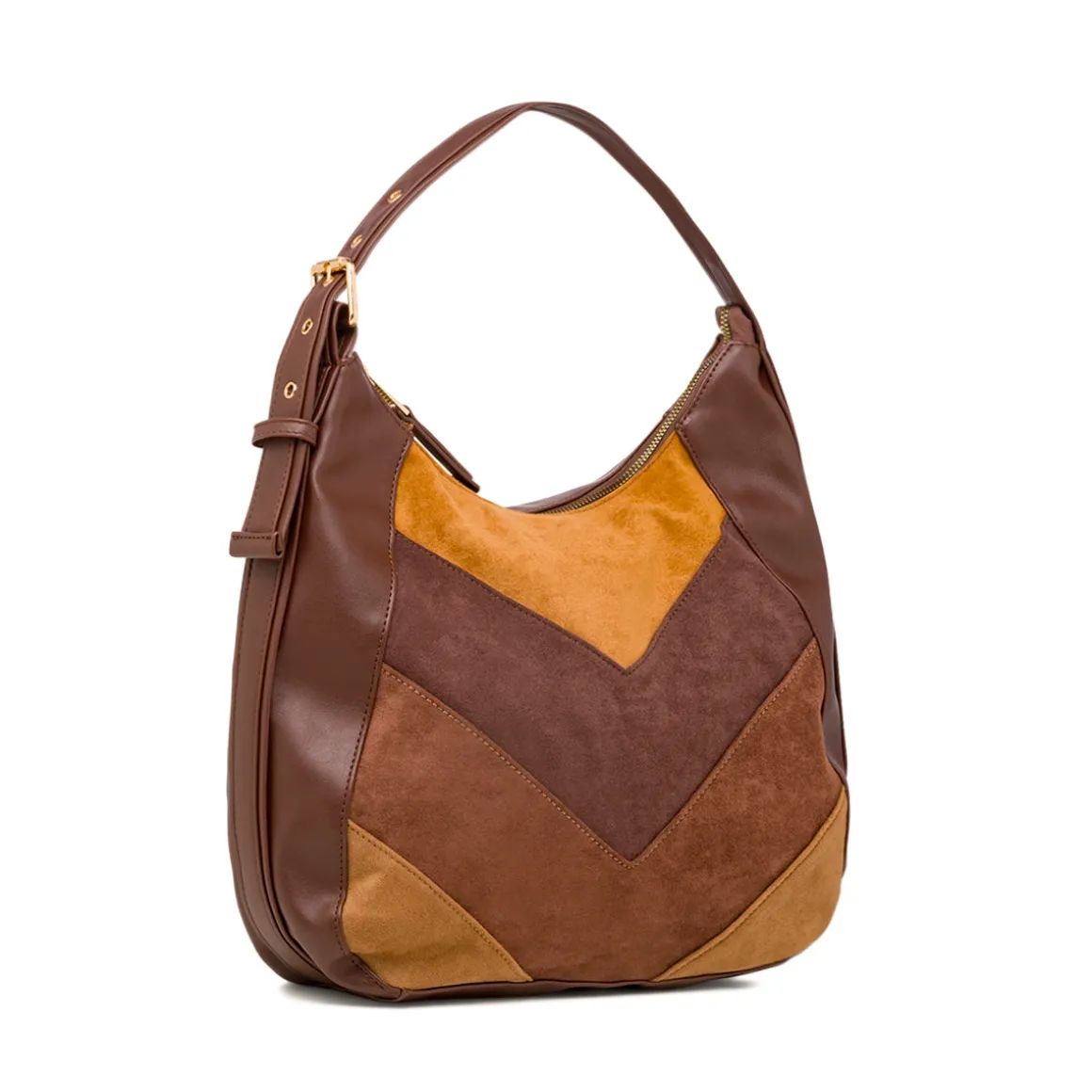 Borsa a spalla da donna marrone con dettaglio effetto scamosciato Lora Ferres