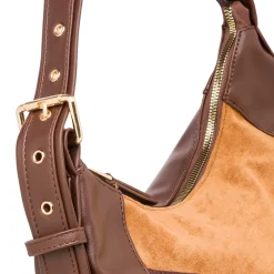 Borsa a spalla da donna marrone con dettaglio effetto scamosciato Lora Ferres