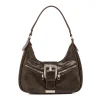 Borsa a Spalla da Donna Marrone con Fibbia e Zip Lora Ferres