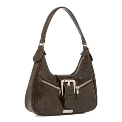 Borsa a Spalla da Donna Marrone con Fibbia e Zip Lora Ferres