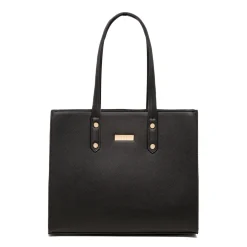 Borsa a spalla da donna nera con logo in metallo Lora Ferres